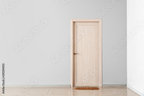 View of closed door in hall