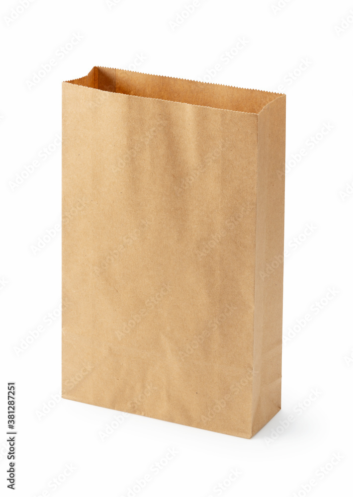 A brown paper bag on a white background A brown paper bag on a white background