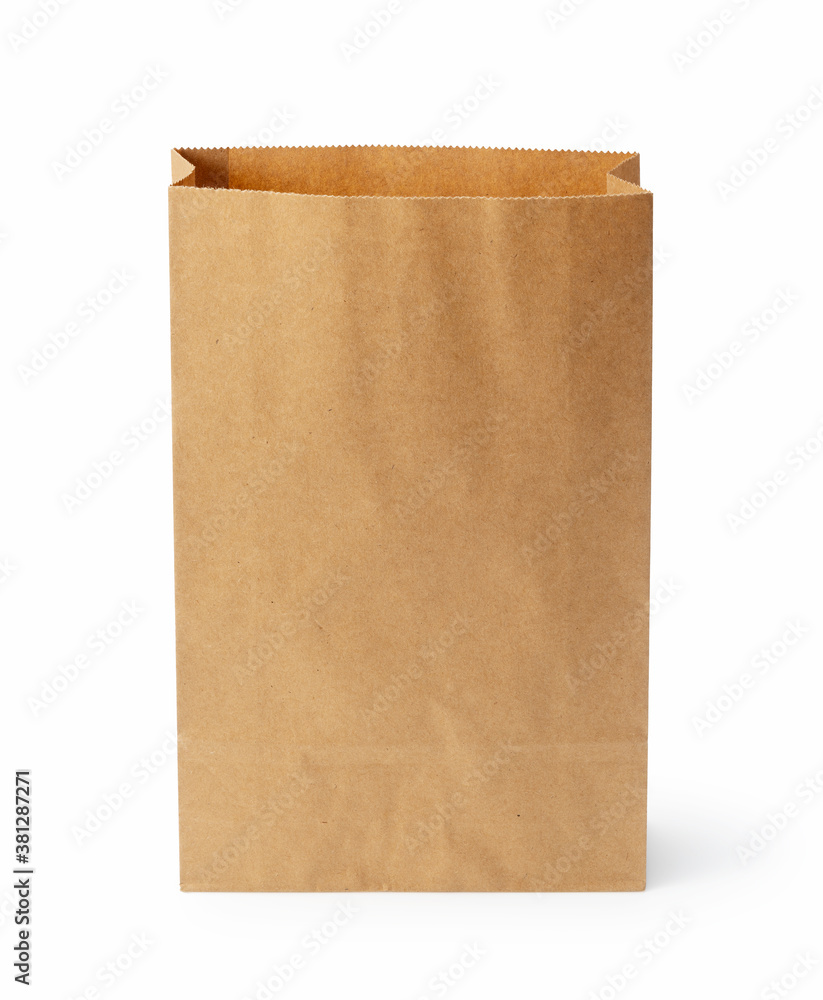 A brown paper bag on a white background A brown paper bag on a white background