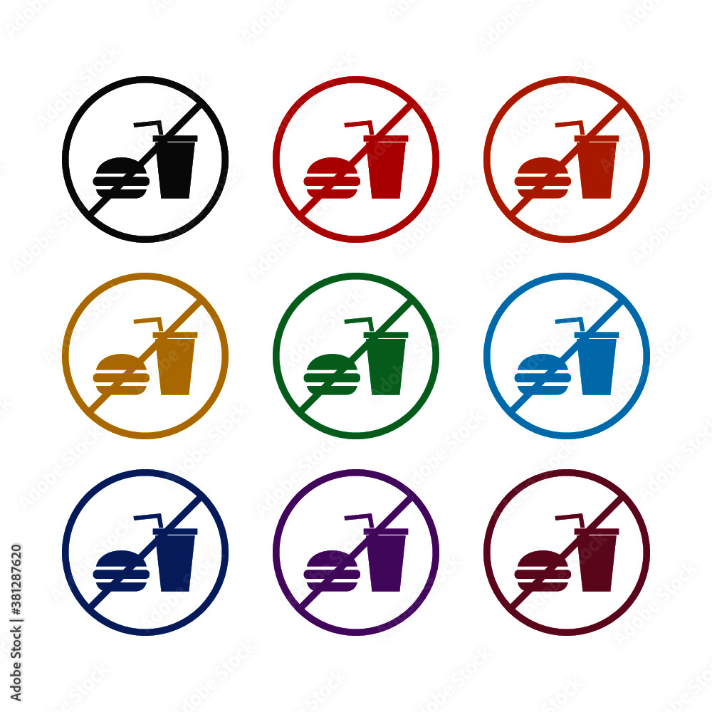 No Fast Food and Drink Prohibition icon Sign, color set No Fast Food and Drink Prohibition icon Sign, color set