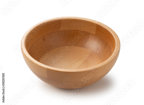 A wooden bowl on a white background photo