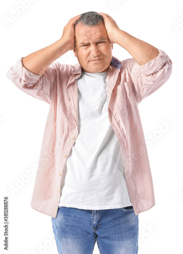 Stressed mature man on whit...