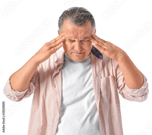 Stressed mature man on whit...