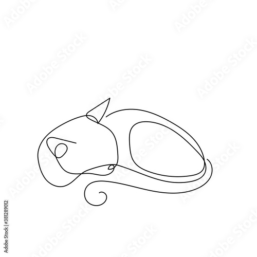 One line drawing sleeping cat. Pet shop design logo. Abstract minimal style