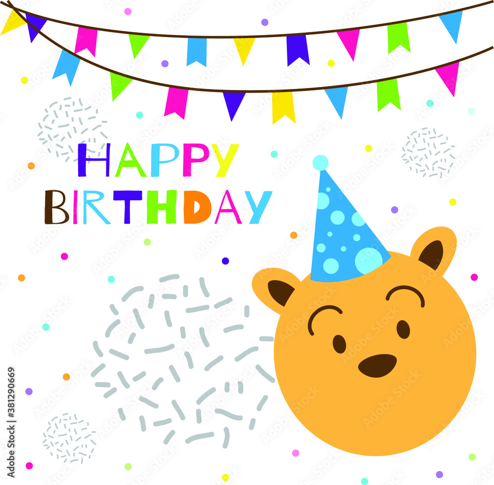 Naklejka premium happy birthday text with cute bear head