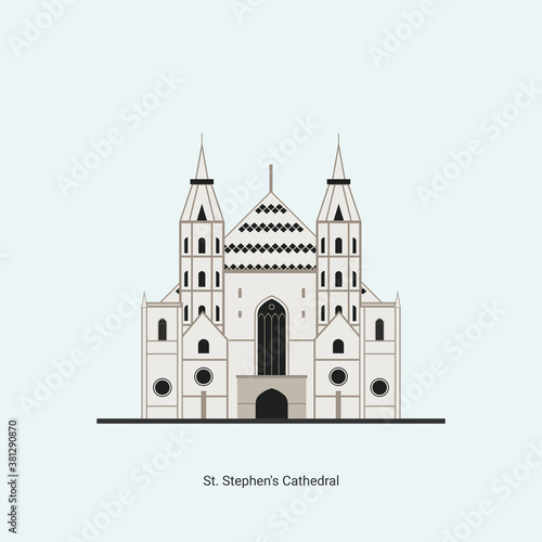 St. Stephen's Cathedral, Austria. The mother church of the Roman Catholic Archdiocese. Located in the central square in Vienna. Tourist destination for trip and holiday. Vector flat illustration