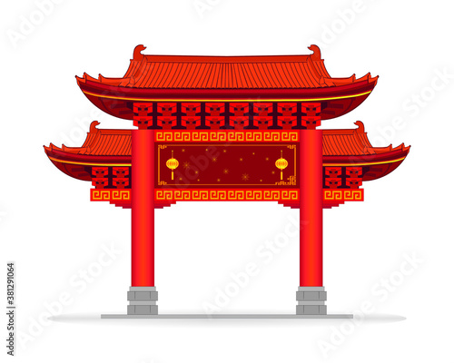 Chinatown or Chinese gate drawing in vector