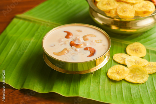 Onam sadhya sweet palada payasam or semiya dal kheer dessert Kerala, South India. Indian mithai   Delicious festival sweet dish for Onam, Vishu, Deepawali, sweet food made of condensed milk photo