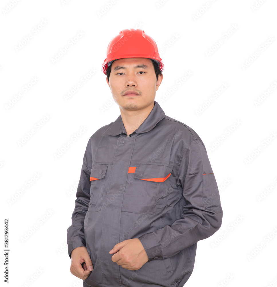 Construction worker standing in front of white background Construction worker standing in front of white background
