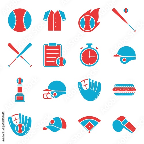 Set of baseball items