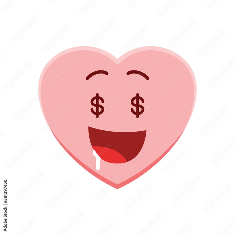 Heart character with money face Heart character with money face