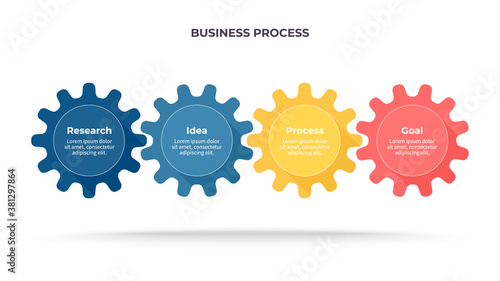 Business infographics. Process with 4 steps, options, gears. Vector template.