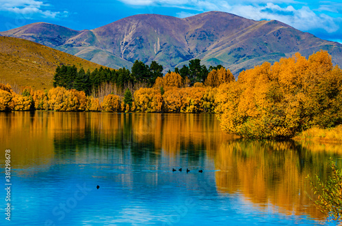 The beautiful scenery of autumn colors in South Island, New Zealand.