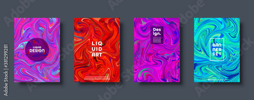 Panel kuchenny z motywem Colorful abstract geometric background. Liquid dynamic gradient waves. Fluid marble texture. Modern covers set. Vector illustration.