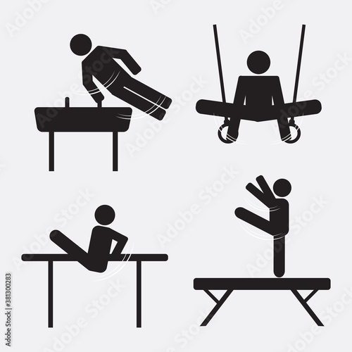 Gymnastics Icon Black Symbol Set Vector Illustration