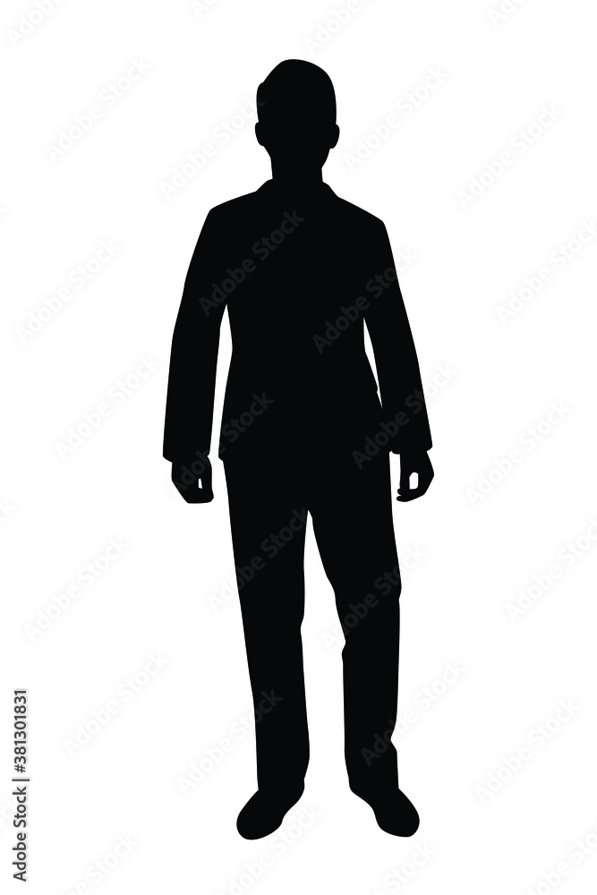 Standing business man silhouette vector, person isolated in black and white.