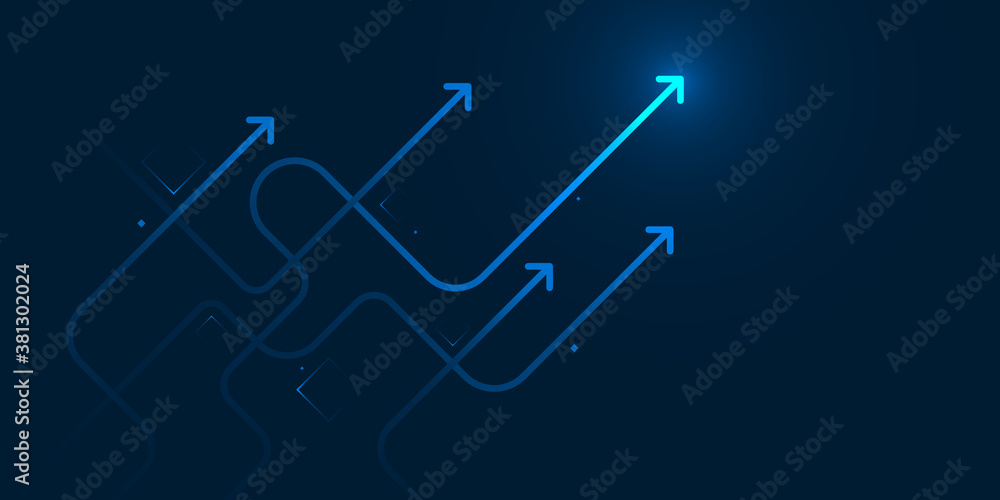 Glow up devious arrows on dark blue background with copy space business growth concept Glow up devious arrows on dark blue background with copy space business growth concept