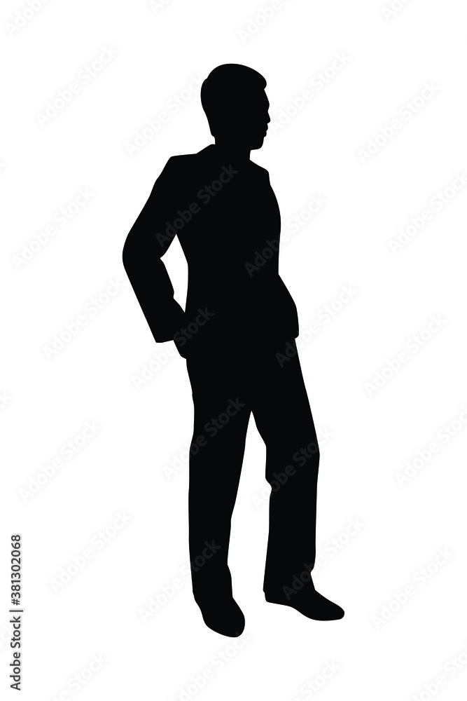 Standing business man silhouette vector, person isolated in black and white.