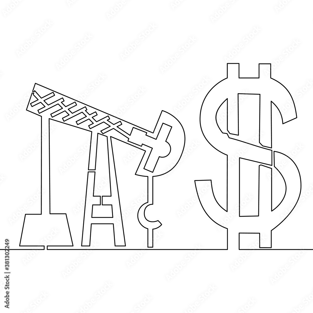 Continuous line Oil pump with dollar industry Continuous line Oil pump with dollar industry