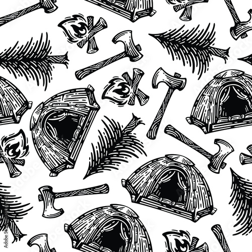 Patterns of camp craft seamless vector . Doodles design on white background.