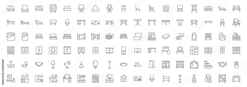 Εκτύπωση καμβά Furniture flat line icons set
