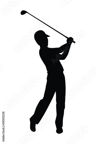 Golf player silhouette vector, person isolated in black and white.