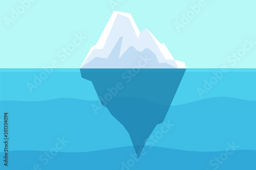 Iceberg floating in ocean. Arctic water, sea underwater with berg and freezing light. Polar or antarctica melting mountain vector landscape. Illustration arctic ice berg, freeze antarctica in ocean