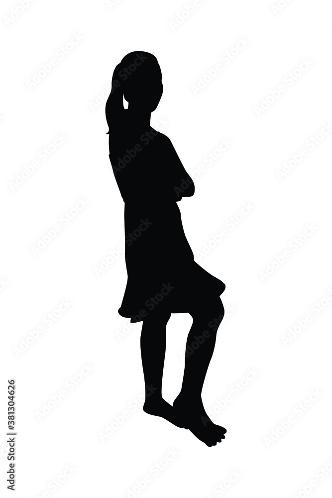Standing girl silhouette vector, person isolated in black and white. Standing girl silhouette vector, person isolated in black and white.