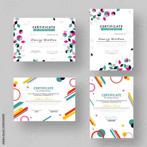 Certificate Of Achievement and Appreciation Template Set with Geometric Elements.