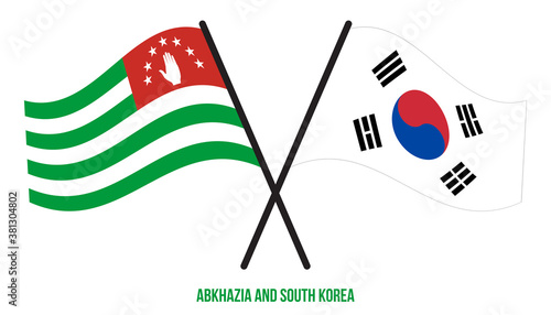Abkhazia and South Korea Flags Crossed And Waving Flat Style. Official Proportion. Correct Colors.