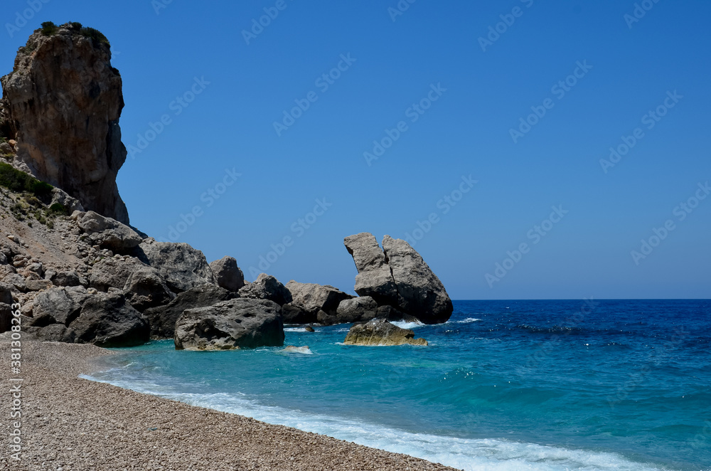 Rock formations on Platia Ammos Beach, in Kefalonia, Greece