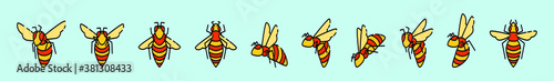 set of bee cartoon icon design template with various models. vector illustration isolated on blue background