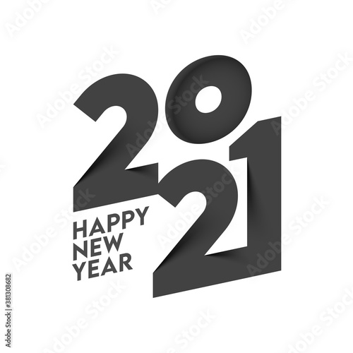 Black Paper Cut 2021 Number on White Background for Happy New Year Celebration.