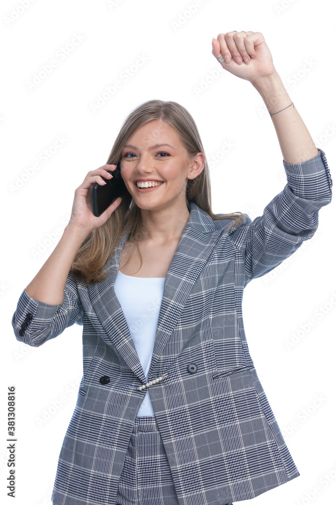 happy young businesswoman talking on the phone happy young businesswoman talking on the phone