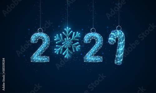 Happy 2021 New Year greeting card with Christmas toys