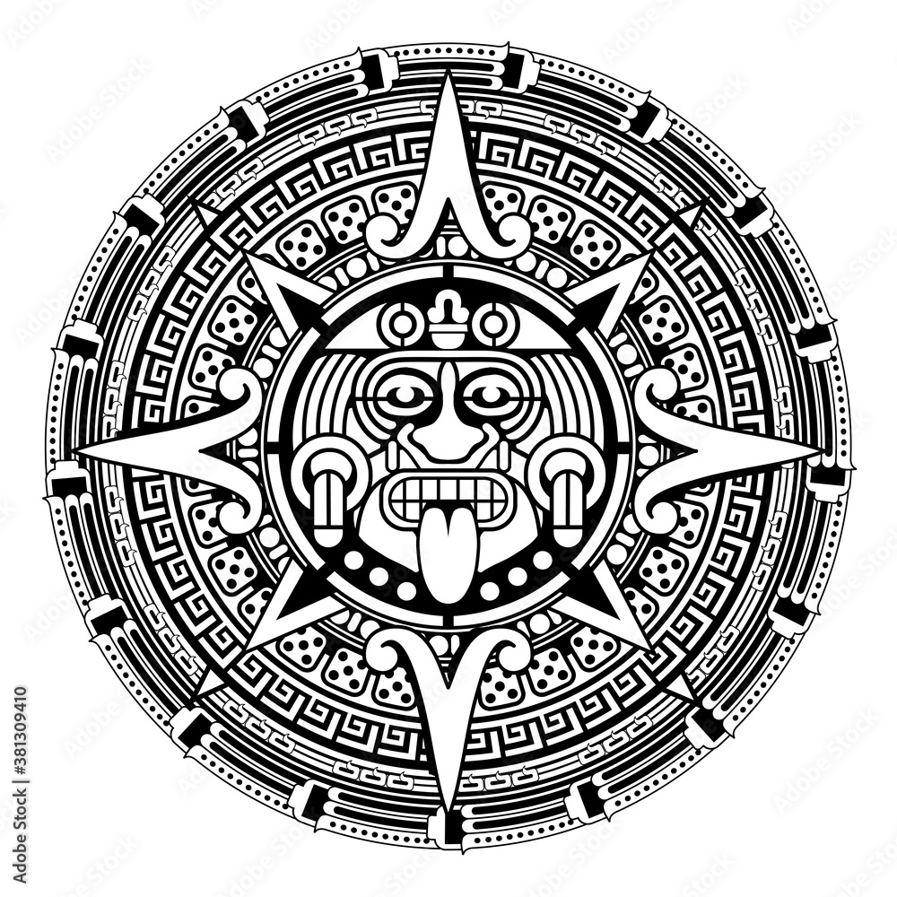 Aztec sun with ethnic ornaments