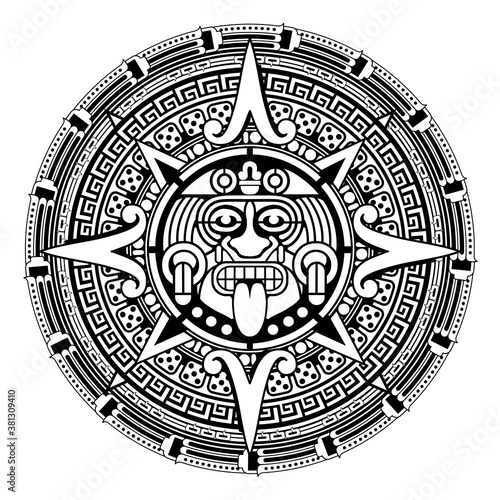 Aztec sun with ethnic ornaments photo
