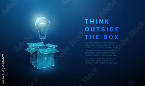 Abstract low poly open box with light bulb photo