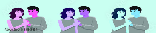 set of man proposing to woman cartoon icon design template with various models. vector illustration isolated on blue background