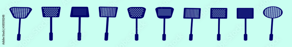 set of fly swatter cartoon icon design template with various models. vector illustration isolated on blue background