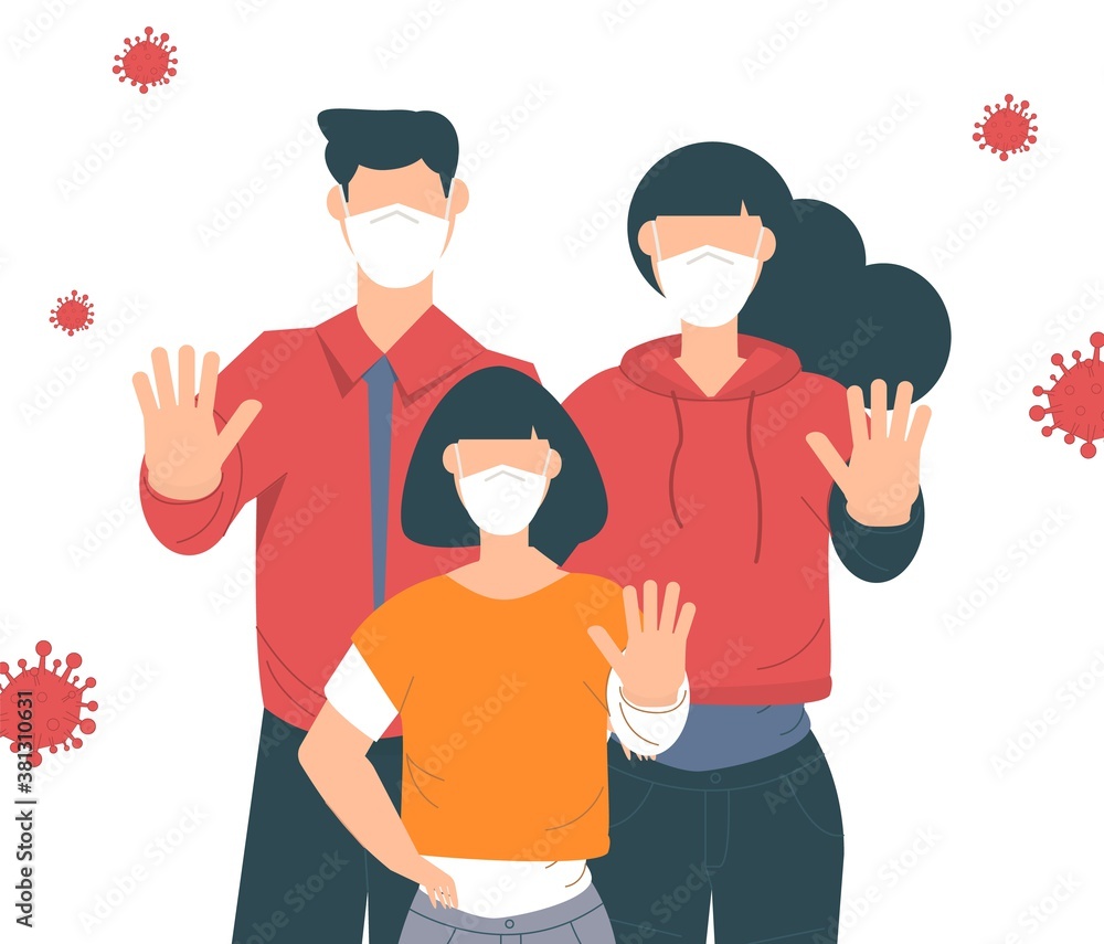 Stop coronavirus. Coronavirus outbreak vector illustratin. Family wearing face mask. Stop coronavirus. Coronavirus outbreak vector illustratin. Family wearing face mask.