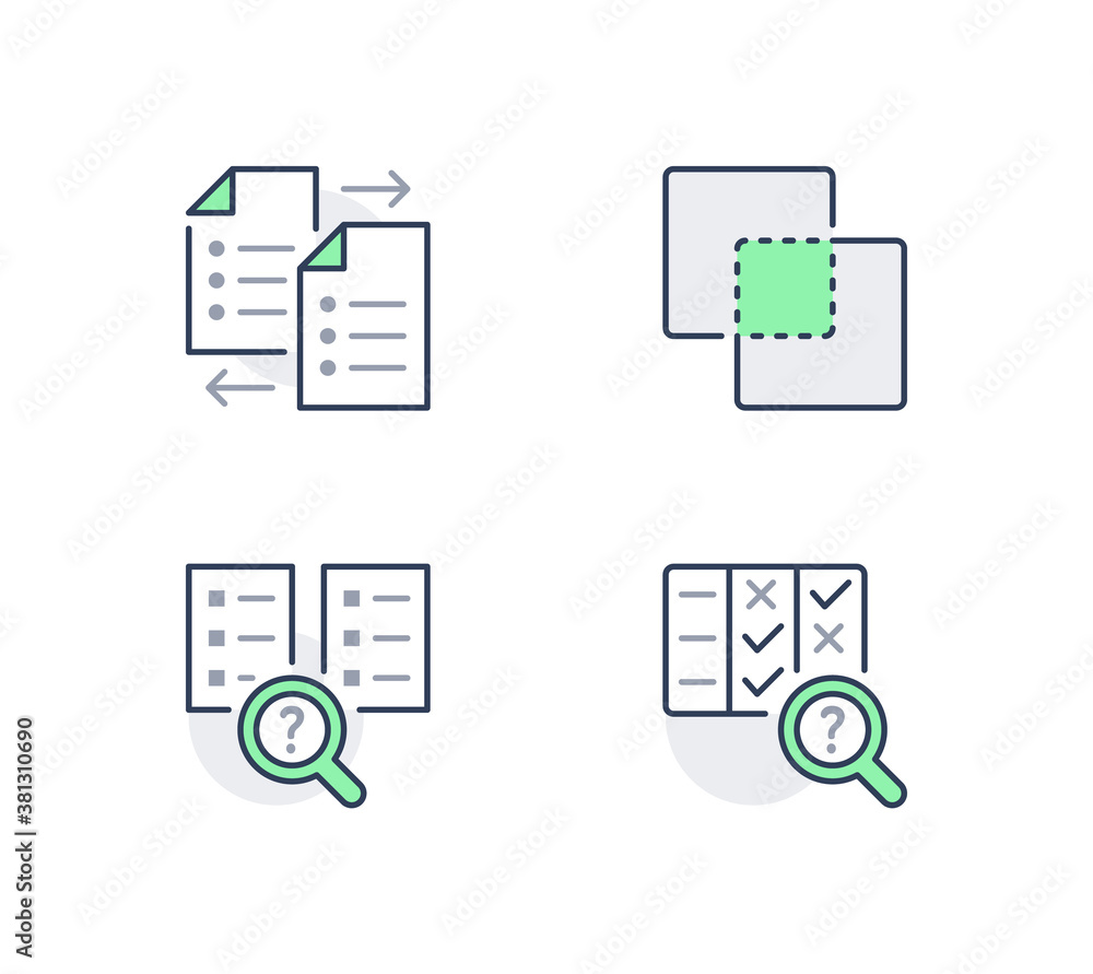 Comparison line icons. Vector illustration included icon as compare files, options, outline pictogram of price analysis. Green color, Editable Stroke Comparison line icons. Vector illustration included icon as compare files, options, outline pictogram of price analysis. Green color, Editable Stroke