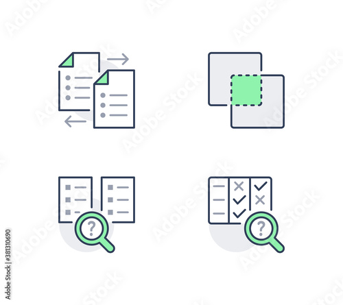 Comparison line icons. Vector illustration included icon as compare files, options, outline pictogram of price analysis. Green color, Editable Stroke