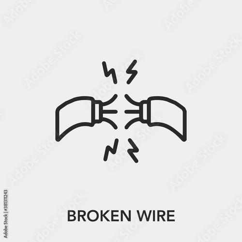 broken wire icon vector. Linear style sign for mobile concept and web design. broken cable symbol illustration. Pixel vector graphics - Vector.	