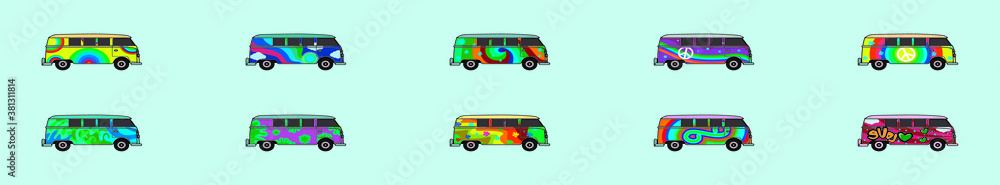 set of bus cartoon icon design template with various models. vector illustration isolated on blue background