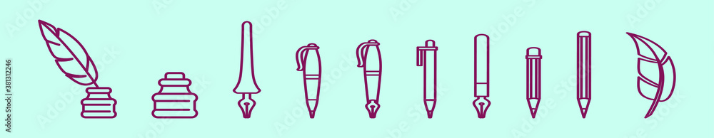 set of inkwell and feather pen logo cartoon icon design template. stock vector illustration isolated on blue background