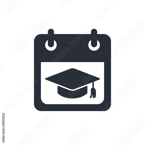 University hat and calendar. Approaching event.Vector icon isolated on white background.