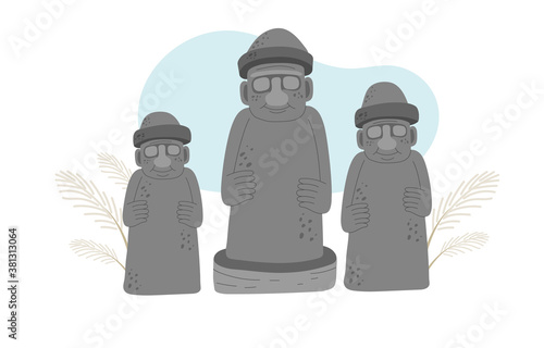 Stone statues from Jeju island. Colored cartoon vector illustration