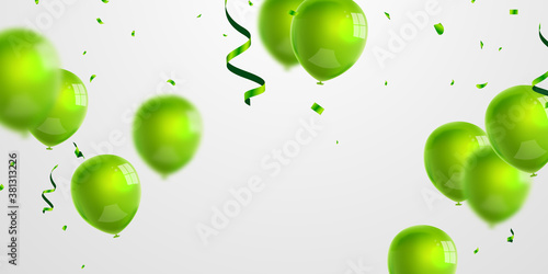 Celebration party banner with green balloons background. Sale Vector illustration. Grand Opening Card luxury greeting rich.