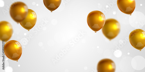 Celebration party banner with Gold balloons background. Sale Vector illustration. Grand Opening Card luxury greeting rich.